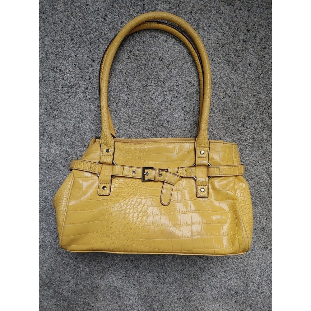 Croft and Barrow Butter Yellow Crocodile Skin Vegan Leather Shoulder Hand Bag